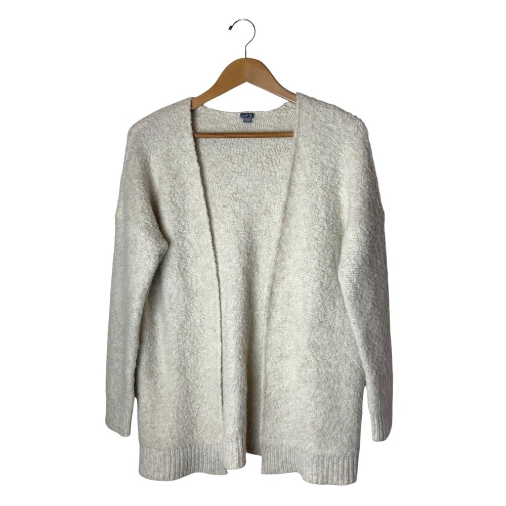 Aerie Sweater Women XS Ivory Boucle Wool Blend Open Front Cardigan Lounge Knit - Picture 2 of 10